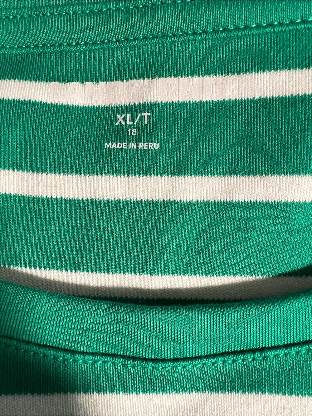 Lands' End Green & White Striped Boatneck elbow sleeve button shoulder Tee - Picture 4 of 5